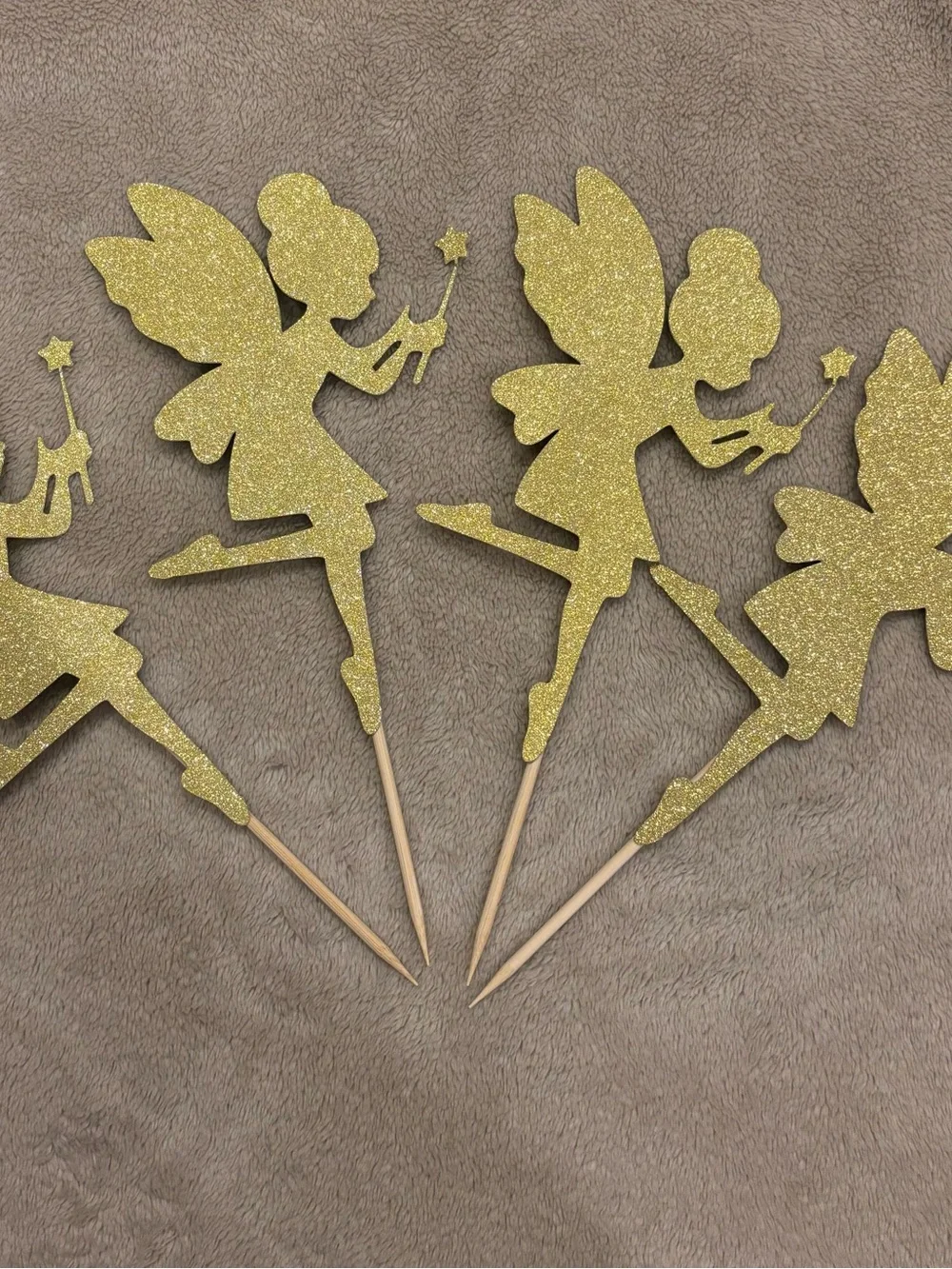 12 Gold Fairy Cake Toppers - Party Decoration